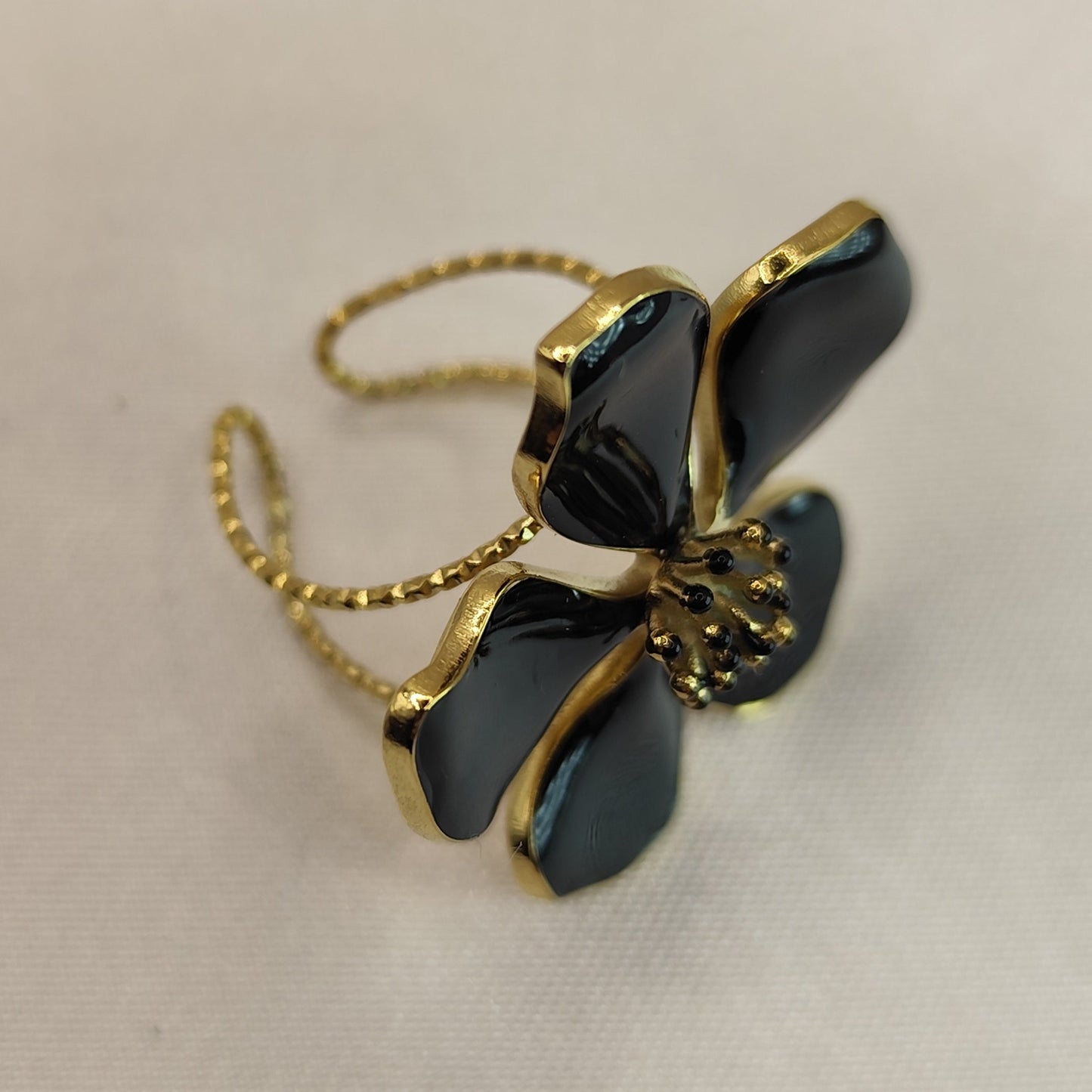 Bague Fleur Noir en acier inoxydable