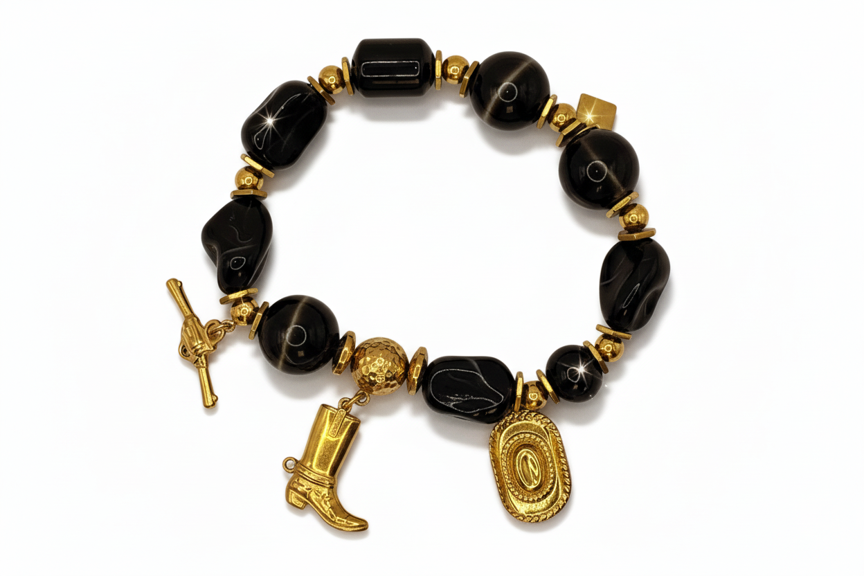 Bracelet charms Tracy noir et doré en acier inoxydable signé MILE MILA