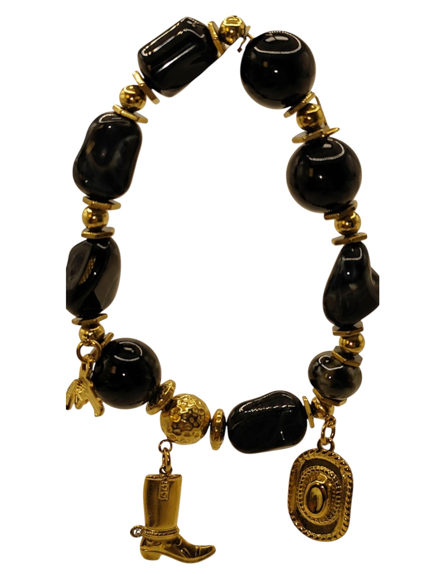 Bracelet charms "Taylor Western" noir et doré en acier inoxydable signé MILE MILA