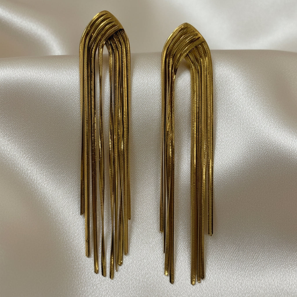 Boucles d'oreilles Lola Cascade Dorée en acier inoxydable dorée signée Milé Mila