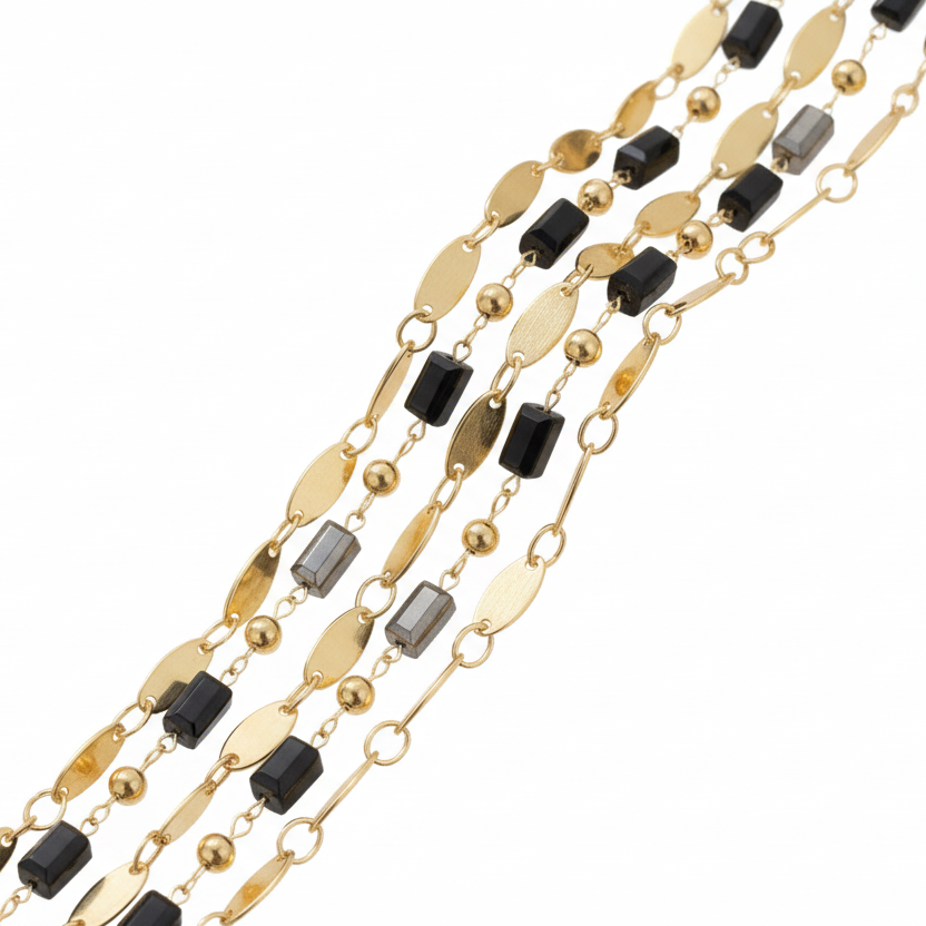 Bracelet Justine noir en acier inoxydable et pierres naturelles
