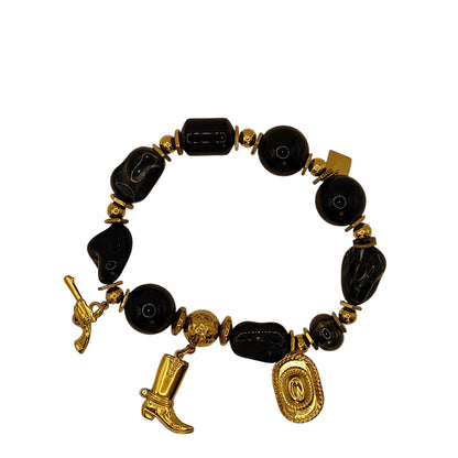 Bracelet charms "Taylor Western" noir et doré en acier inoxydable signé MILE MILA