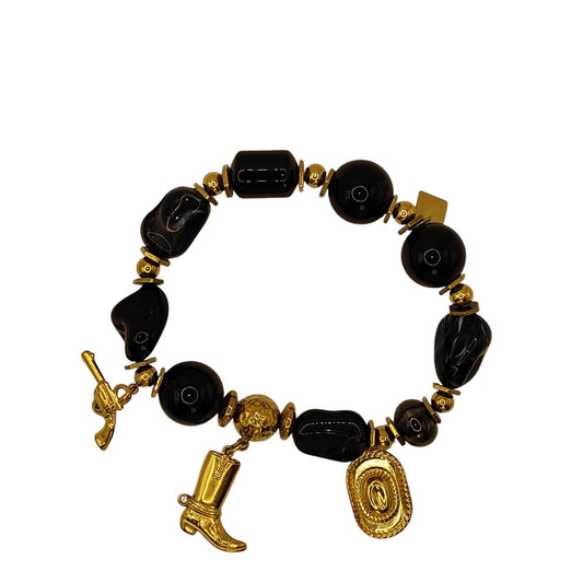 Bracelet charms "Taylor Western" noir et doré en acier inoxydable signé MILE MILA