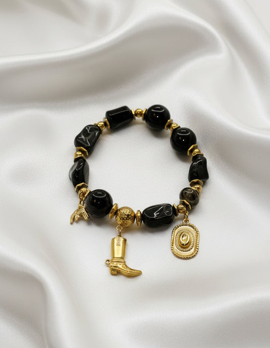 Bracelet charms Tracy noir et doré en acier inoxydable signé MILE MILA