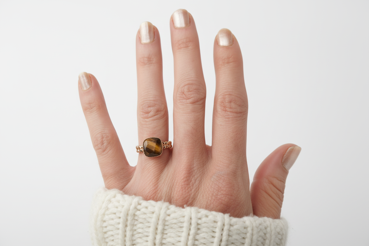 Bague Léa ambré en acier inoxydable et sa pierre ambré