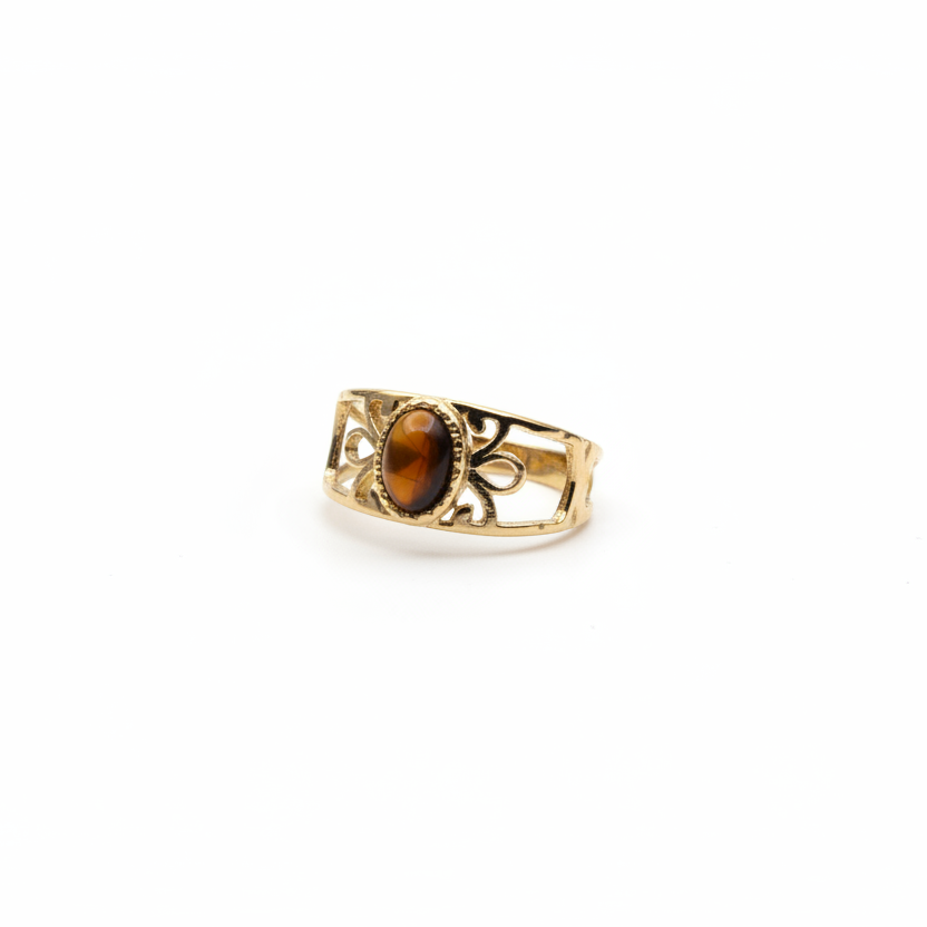 Bague Nina en acier inoxydable et sa pierre ambré
