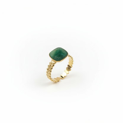 Bague Léa en acier inoxydable et sa pierre verte marbré polie
