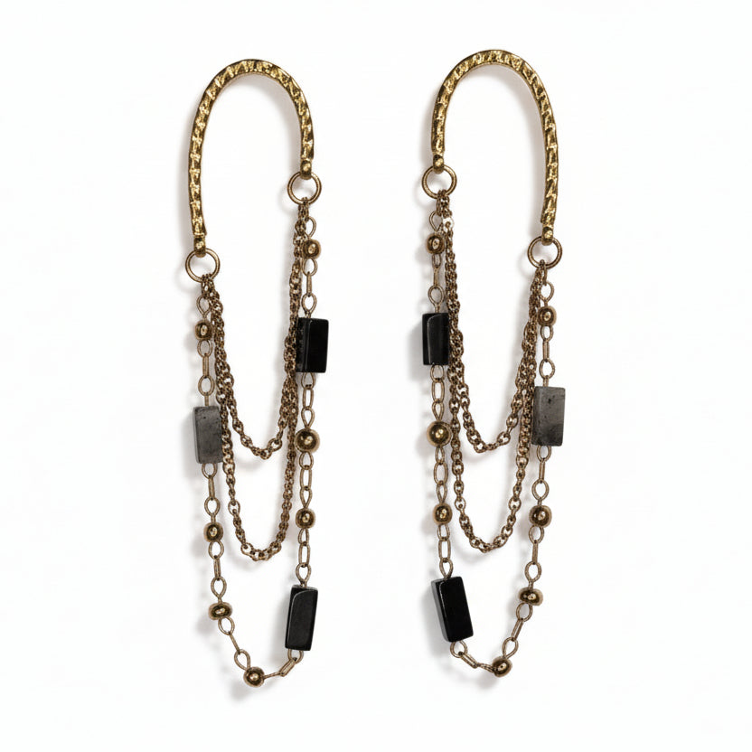 Boucles d'oreille Célia pierres naturelles noires et grises