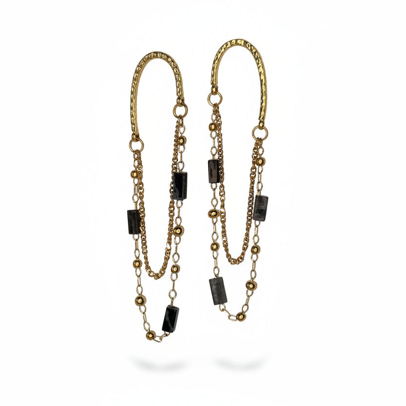 Boucles d'oreille Célia pierres naturelles noires et grises