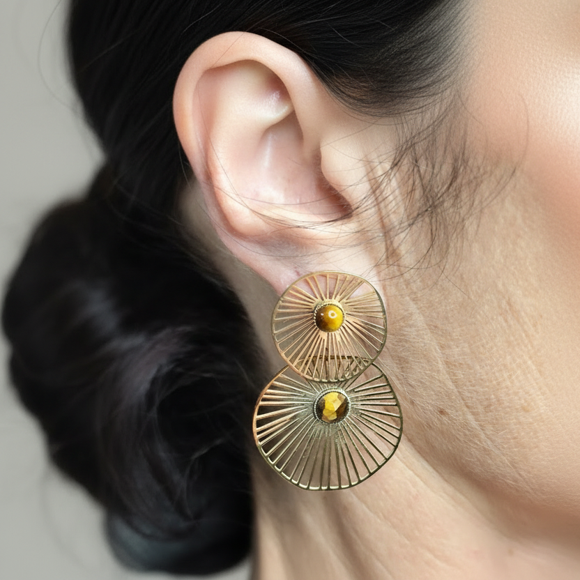 Boucles d'oreilles Cheyenne avec pierres naturelles œil de tigre