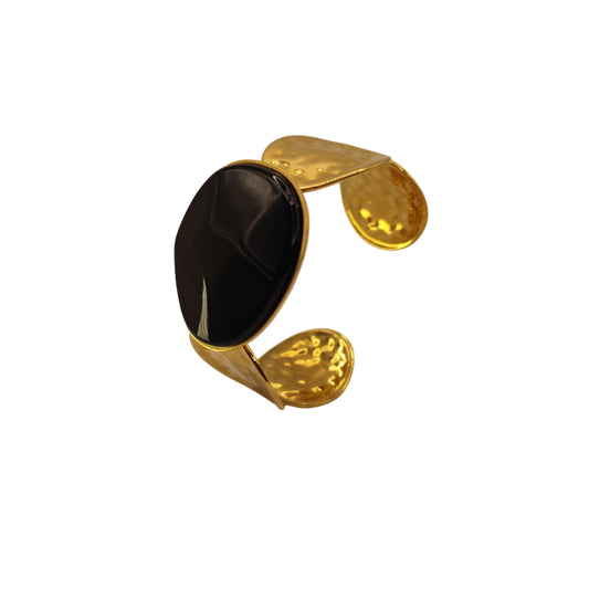 Bracelet manchette Suzy doré et pierre noire signé Milé Mila