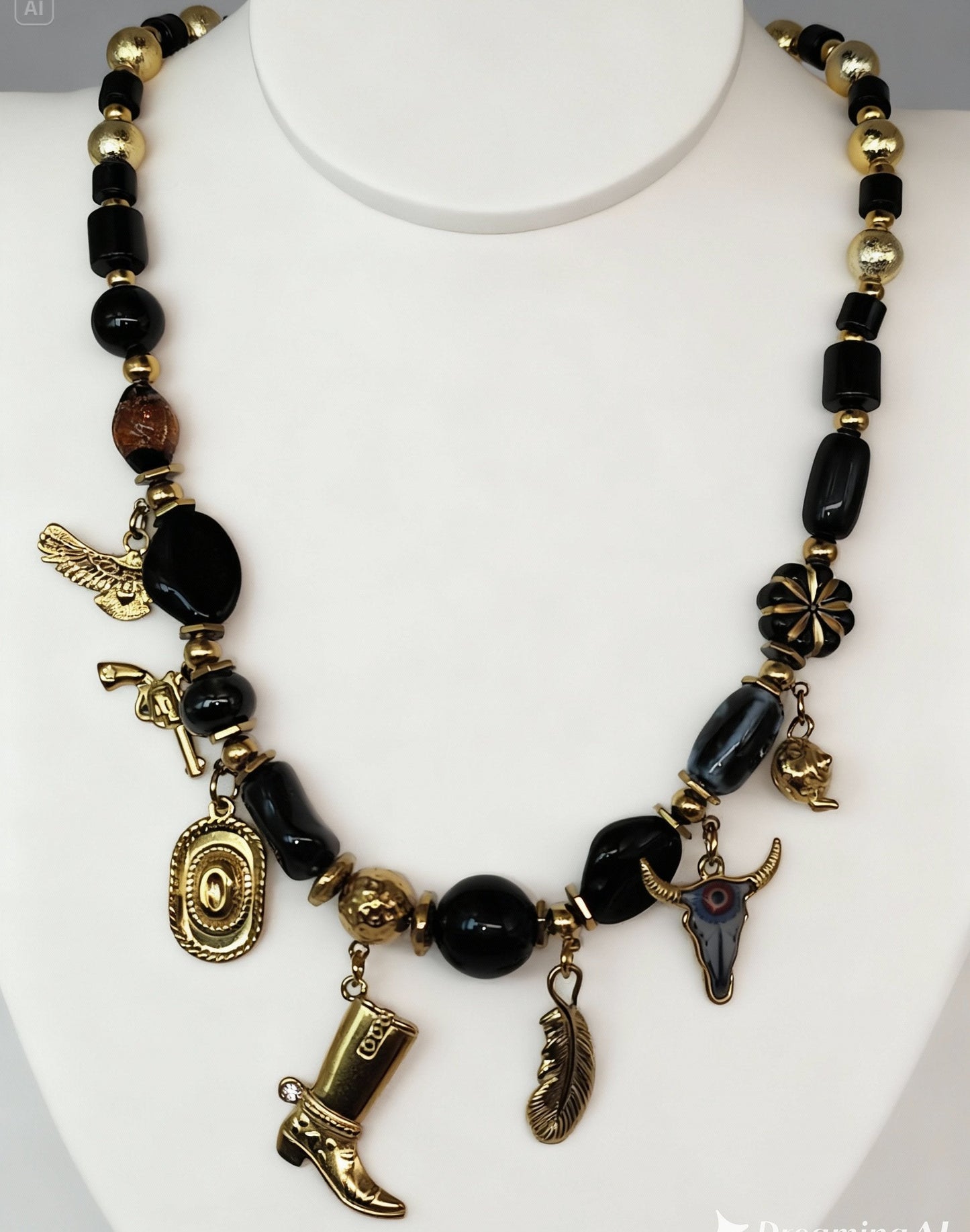 Collier Taylor Far West de chez MILE MILA noir et or en acier inoxydable