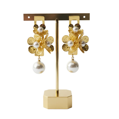 Boucles d'oreilles Flora en acier inoxydable doré et perles