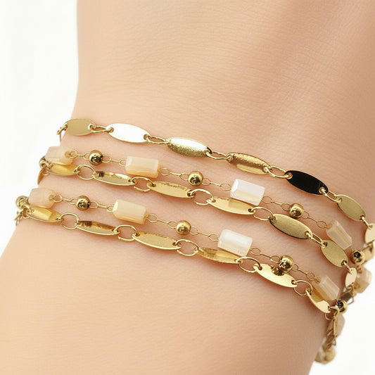 Bracelet Justine blanc en acier inoxydable et pierres naturelles