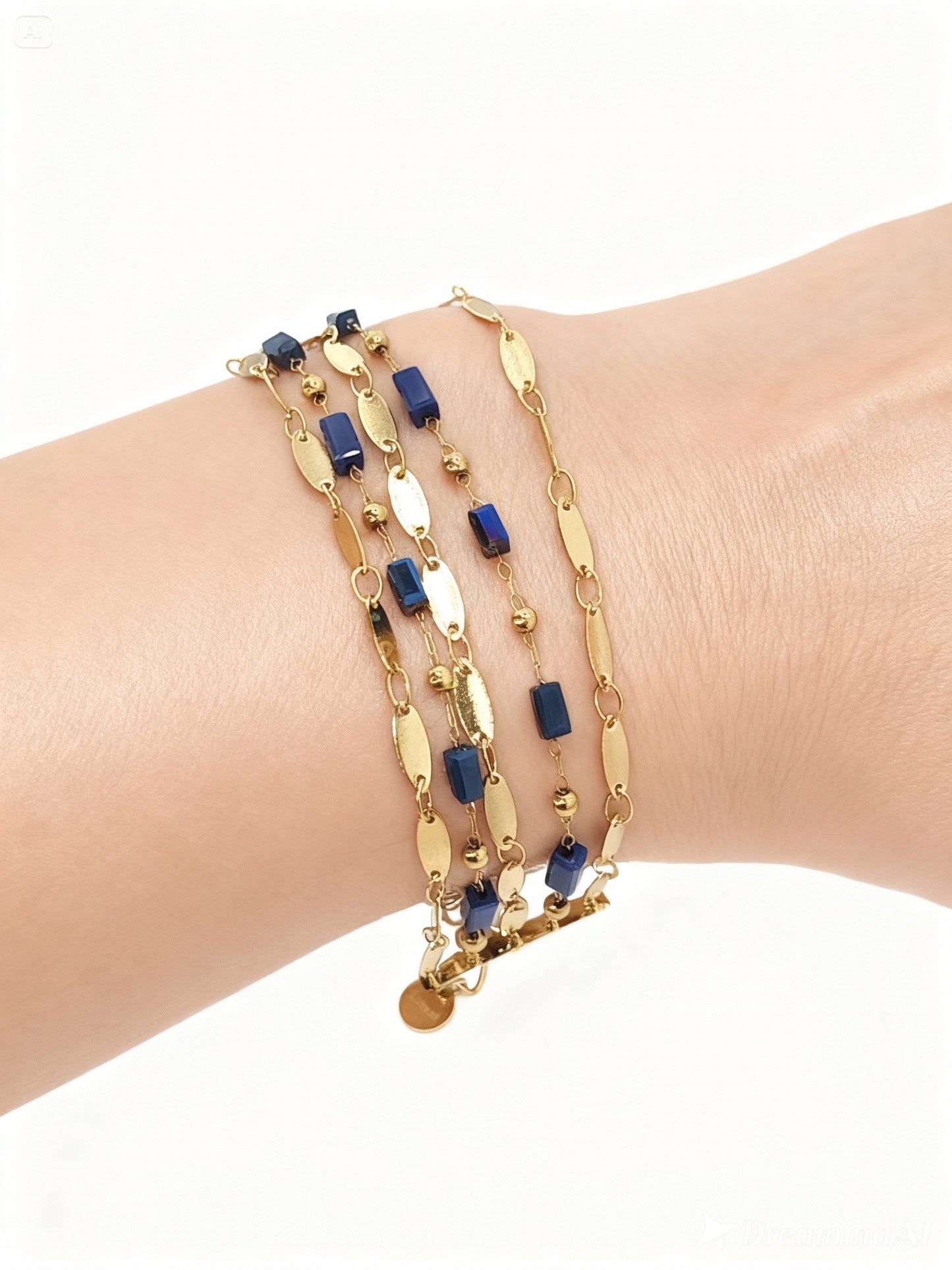 Bracelet "Eclat Bleu" en acier inoxydable et pierres naturelles bleu nuit