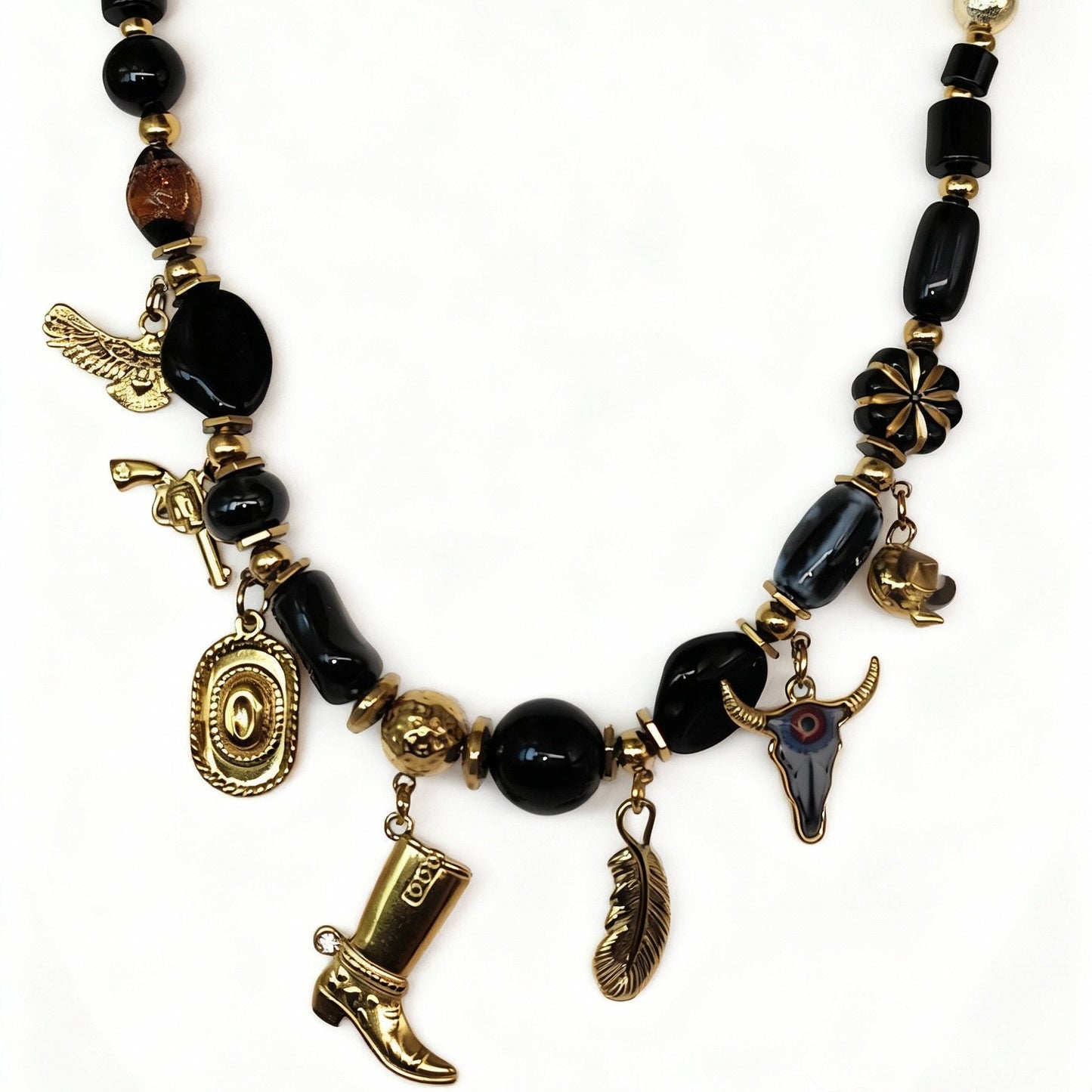 Collier Taylor Far West de chez MILE MILA noir et or en acier inoxydable