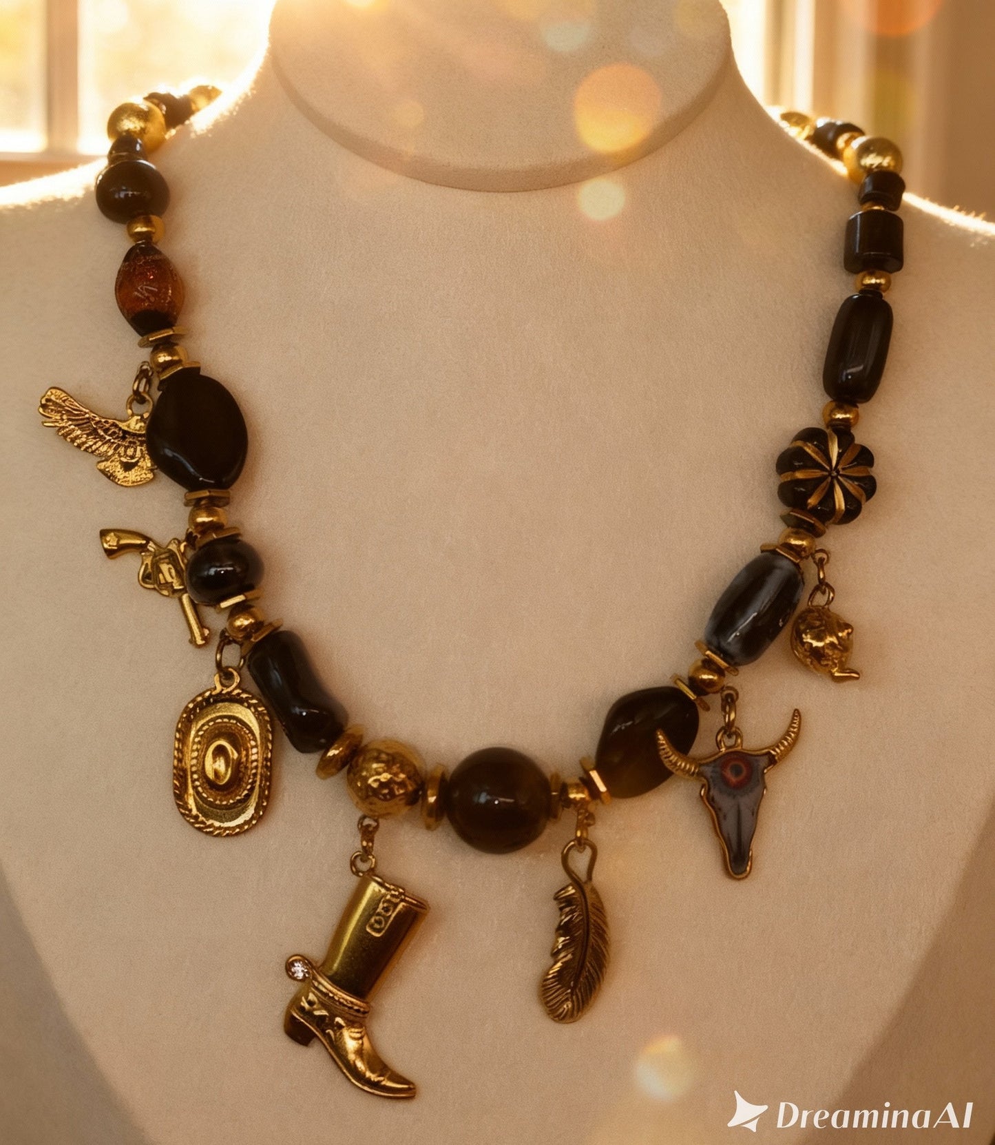 Collier Taylor Far West de chez MILE MILA noir et or en acier inoxydable