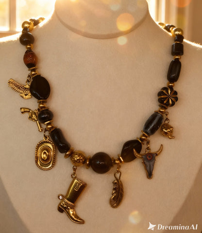 Collier Taylor Far West de chez MILE MILA noir et or en acier inoxydable