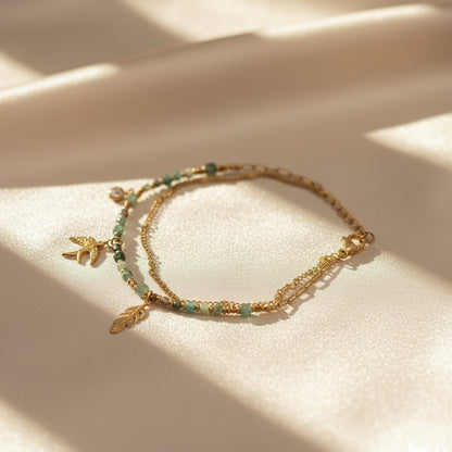 Bracelet Linda vert -doré en acier inoxydable et pierres naturelles