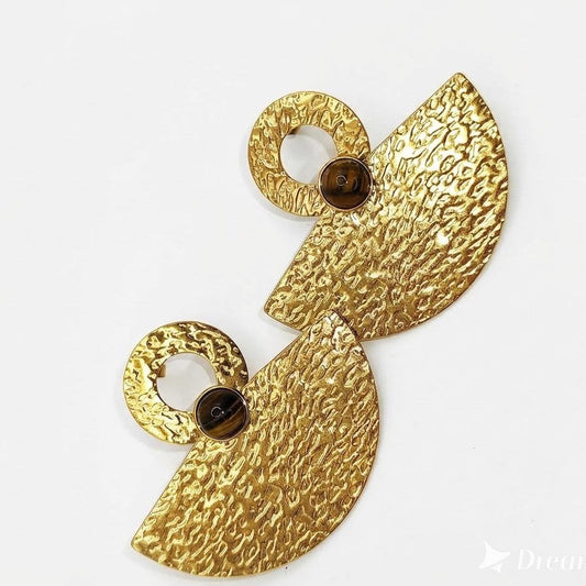 Boucles d'oreilles Luna en acier inoxydable et pierre naturelle œil du tigre