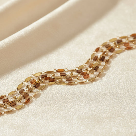 Bracelet Justine ambre en acier inoxydable et pierres naturelles