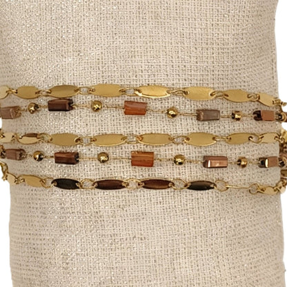 Bracelet Justine ambre en acier inoxydable et pierres naturelles