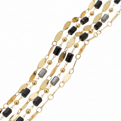 Bracelet Justine noir en acier inoxydable et pierres naturelles