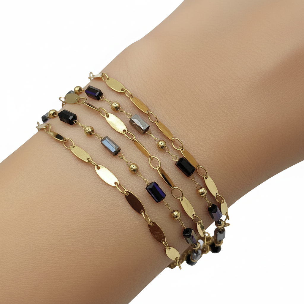 Bracelet Justine noir en acier inoxydable et pierres naturelles