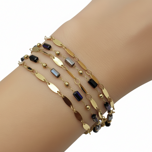Bracelet Justine noir en acier inoxydable et pierres naturelles
