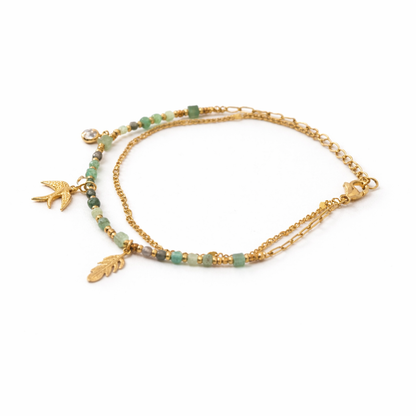 Bracelet Linda vert -doré en acier inoxydable et pierres naturelles