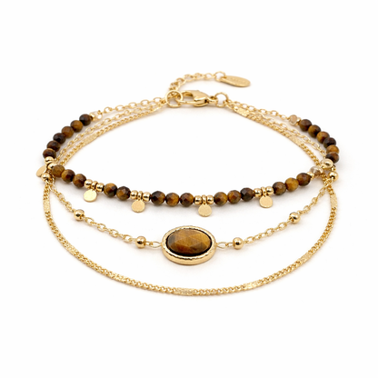 Bracelet Victoria en acier inoxydable et pierres naturelles œil du tigre