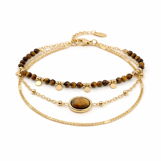 Bracelet Victoria en acier inoxydable et pierres naturelles œil du tigre