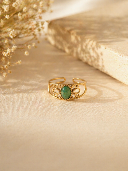 Bague Nina en acier inoxydable et sa pierre verte