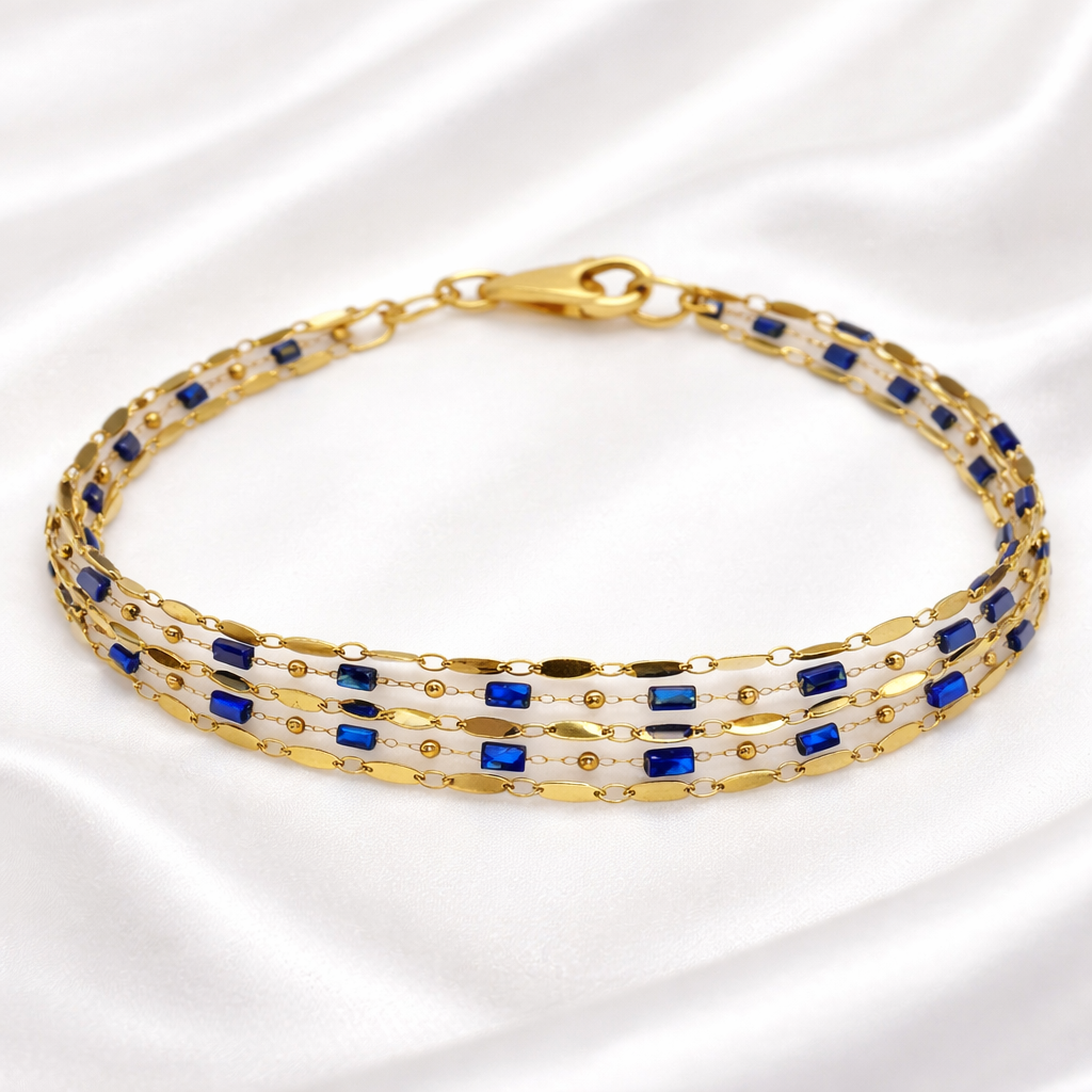 Bracelet Justine Bleu en acier inoxydable et pierres naturelles bleu nuit