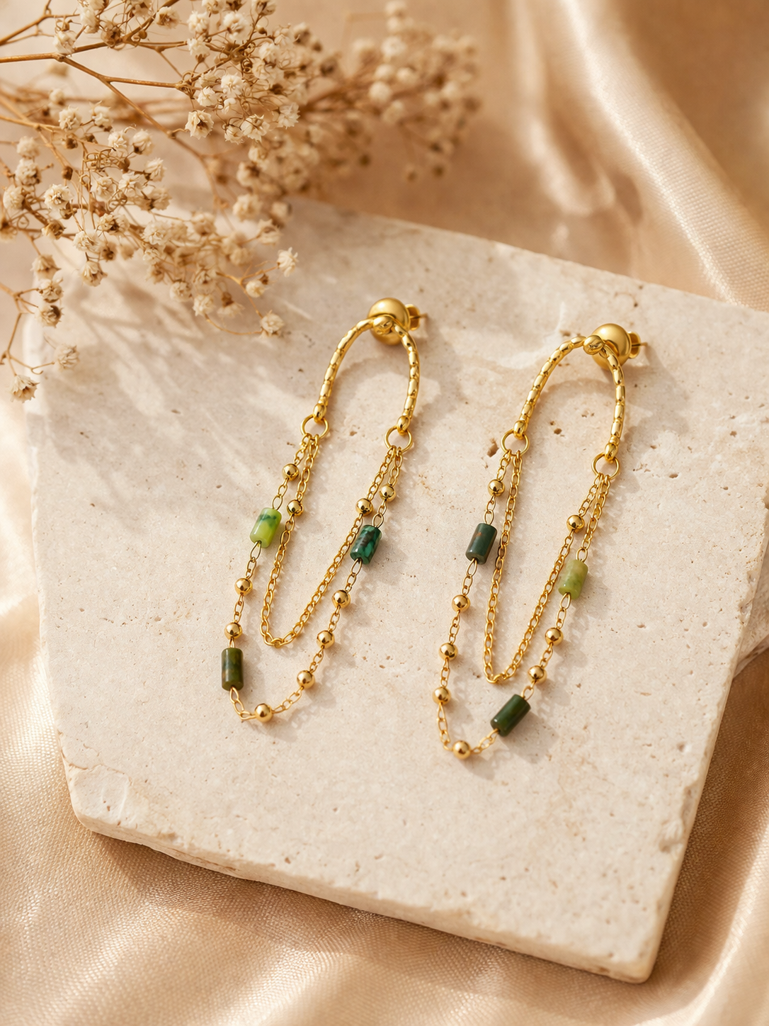 Boucles d'oreilles Célia pierres naturelles tons verts