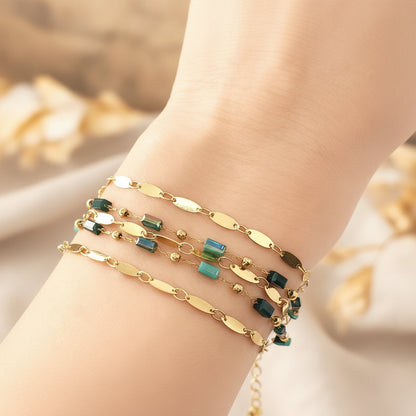 Bracelet Justine vert en acier inoxydable et pierres naturelles vertes